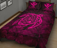 Hawaii Turtle Kanaka Map Hibiscus Poly Quilt Bed Set - Pink - Polynesian Pride