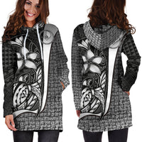 Yap Micronesian Women's Hoodie Dress White - Turtle With Hook - Polynesian Pride