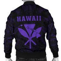 Hawaii Kakau Makau Fish Hook Kanaka Map Men's Bomber Jacket Polynesian - Purple - Polynesian Pride