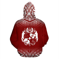 Tonga All Over Zip up Hoodie Fog Red - Polynesian Pride