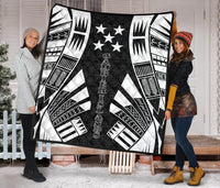Gambier Islands Premium Quilt - Gambier Islands Flag Polynesian White Tattoo (Black) - Polynesian Pride