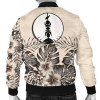 New Caledonia Men's Bomber Jacket - The Beige Hibiscus - Polynesian Pride
