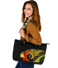 Papua New Guinea Personalised Large Leather Tote Bag - PNG Bird And Polynesian Decorative Pattern - Polynesian Pride