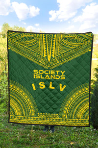 Society Islands Premium Quilt - Society Islands Flag Polynesian Chief Green Version - Polynesian Pride