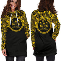 Fiji Women Hoodie Dress - Fiji Coat Of Arms Polynesian Gold Black - Polynesian Pride