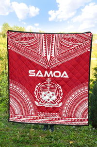 Samoa Premium Quilt - Samoa Coat Of Arms Polynesian Chief Red Version - Polynesian Pride