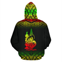 New Caledonia Polynesian All Over Zip up Hoodie Fog Reggae Style - Polynesian Pride