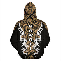 Hawaii Turtle Tribal Golden Zip up Hoodie Armor Style - Polynesian Pride