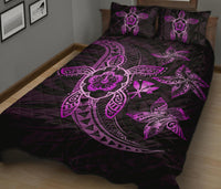 Kanaka Map Hibiscus Plumeria Turtle Art Pink Polynesian Quilt Bed Set - Polynesian Pride