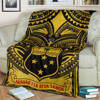 Samoa Premium Blanket - Samoa Coat Of Arm, Polynesian Tattoo Golden - Polynesian Pride