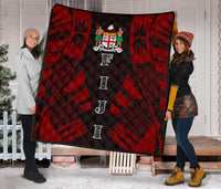 Fiji Premium Quilt - Fiji Coat Of Arms Polynesian Red Tattoo - Polynesian Pride