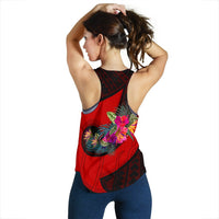 Papua New Guinea Women's Racerback Tank - Polynesian Hook And Hibiscus (Red) - Polynesian Pride