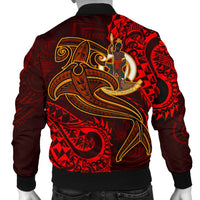 Vanuatu Polynesian Men's Bomber Jacket - Red Shark Polynesian Tattoo - Polynesian Pride