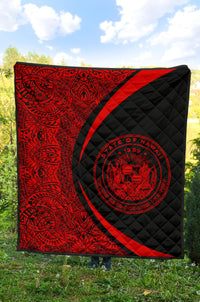 Hawaii Coat Of Arms Polynesian Black And Red Premium Quilt - Circle Style Black And Red - Polynesian Pride