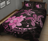 Hawaii Polynesian Turtle Plumeria Quilt Bed Set - Pog Style Pink - Polynesian Pride