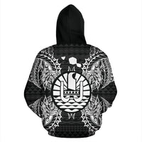 French Polynesia Polynesian ll Over Hoodie Map Black - Polynesian Pride