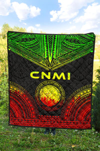 Northern Mariana Islands Premium Quilt - CNMI Seal Polynesian Chief Reggae Version - Polynesian Pride