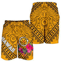 Hawaii Men's Shorts - Kanaka Maoli With Hibiscus On Polynesian Patterns (YELLOW) - Polynesian Pride