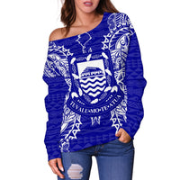 Tuvalu Polynesian Shoulder Sweater Map Blue - Polynesian Pride