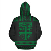 Fiji Tapa All Over Zip up Hoodie Green and Black Version - Polynesian Pride