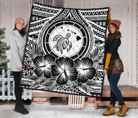 Hawaii Premium Quilt - Hawaii Map Honu Hibiscus White Polynesian Premium Quilt - Polynesian Pride