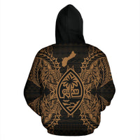 Guam Polynesian All Over Zip up Hoodie Map Gold - Polynesian Pride