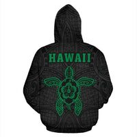 Polynesian Kakau Hula Girl Turtle Hibiscus Hawaii Zip Hoodie Green - Polynesian Pride