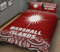 Marshall Islands Quilt Bed Set - Marshall Islands Flag Polynesian Tattoo Red Fog Style - Polynesian Pride