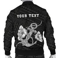 Hawaii Kakau Polynesian Anchor Personalized Men's Bomber Jacket - White - Polynesian Pride