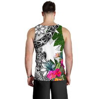 Nauru Men's Tank Top White - Turtle Plumeria Banana Leaf - Polynesian Pride