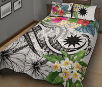 Nauru Polynesian Quilt Bed Set - Summer Plumeria (White) - Polynesian Pride