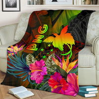 Papua New Guinea Polynesian Premium Blanket - Hibiscus and Banana Leaves White - Polynesian Pride