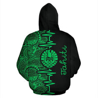 Tahiti Polynesian Zip up Hoodie Tahiti Flag Heartbeat Pattern Green Version TH0 - Polynesian Pride