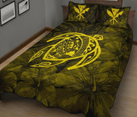 Hawaii Turtle Kanaka Map Hibiscus Poly Quilt Bed Set - Yellow - Polynesian Pride