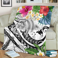Papua New Guinea Polynesian Premium Blanket - Summer Plumeria (White) - Polynesian Pride