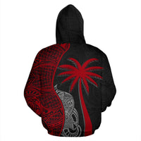 Tahiti Polynesian Zip up Hoodie Coconut Tree Red - Polynesian Pride
