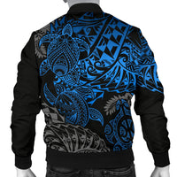 Polynesian Hawaii (Kanaka Maoli) Men Bomber Jacket - Blue Hibiscus Turtle Flowing - Polynesian Pride