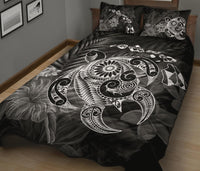 Hawaii Turtle Map Hibiscus Polynesian White Quilt Bed Set - Polynesian Pride