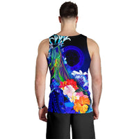 CNMI Men's Tank Top - Humpback Whale with Tropical Flowers (Blue) - Polynesian Pride
