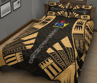 Cook Islands Quilt Bed Set - Cook Islands Coat Of Arms & Polynesian Yellow Tattoo Style - Polynesian Pride