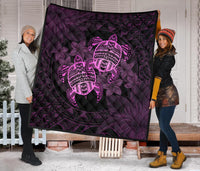 Hawaii Premium Quilt - Turtle Strong Pattern Hibiscus Plumeria Pink AH - Polynesian Pride