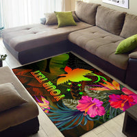 Papua New Guinea Polynesian Personalised Area Rug - Hibiscus and Banana Leaves - Polynesian Pride