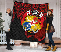 Tonga Polynesian Premium Quilt - Tongan Coat Of Arms Polynesian Tattoo - Polynesian Pride