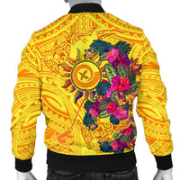Polynesian Men's Bomber Jackets - Vanuatu Symbols With Hibiscus - Polynesian Pride