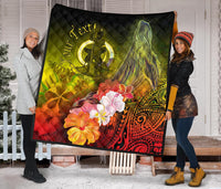 Vanuatu Custom Personalised Premium Quilt - Humpback Whale with Tropical Flowers (Yellow) - Polynesian Pride