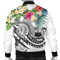 Polynesian Samoa Men's Bomber Jacket - Summer Plumeria (White) - Polynesian Pride