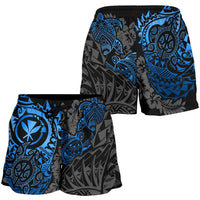 Polynesian Hawaii (Kanaka Maoli) Women's Short - Blue Turtle Hibiscus Flowing - Polynesian Pride