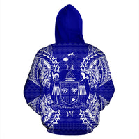 Fiji Polynesian All Over Zip up Hoodie Map Blue - Polynesian Pride