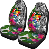 Tonga Custom Personalised Car Seat Covers White - Turtle Plumeria Banana Leaf - Polynesian Pride