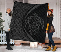 Hawaii Turtle Map Polynesian Premium Quilt - Gray - Circle Style - Polynesian Pride